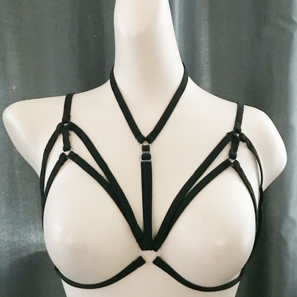 Black Double Triangle/Choker Body Harness - Picture 2 of 6